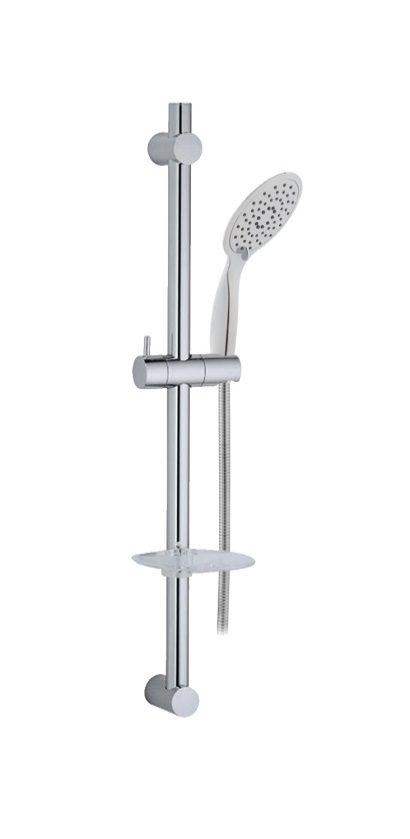 Asta saliscendi tonda acciaio inox cromato diametro 25 mm lunghezza 715 mm+ doccia e flessibile- SET DOCCIA STEP - BagnoPro