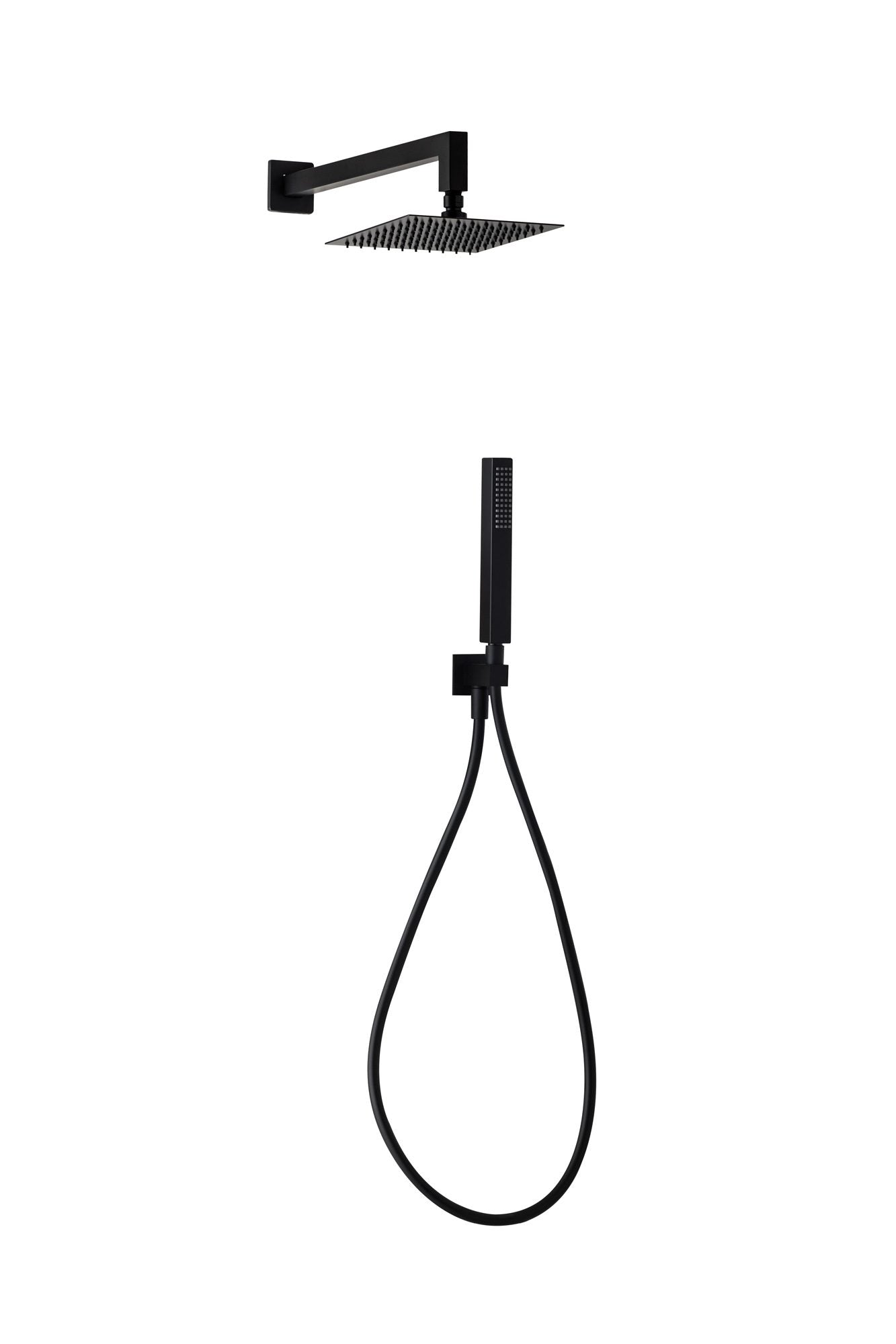Kit Doccia quadro NERO OPACO- soffione quadro 200x200mm+ braccio quadro l.350mm