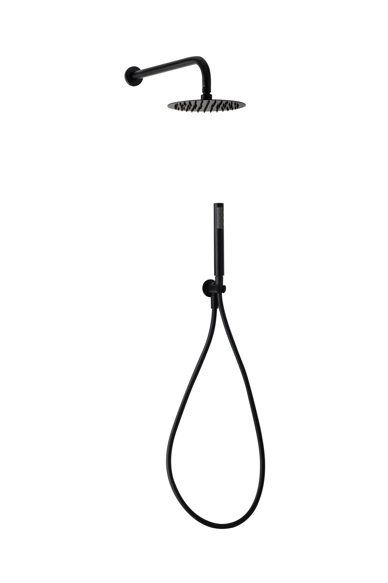 Kit doccia tondo NERO OPACO- soffione tondo Ø200mm+ braccio tondo l. 350mm