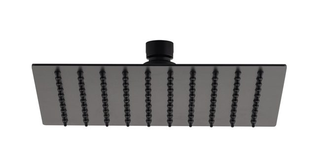 Soffione doccia quadro in acciaio NERO OPACO, ultrapiatto, getto fisso - BagnoPro