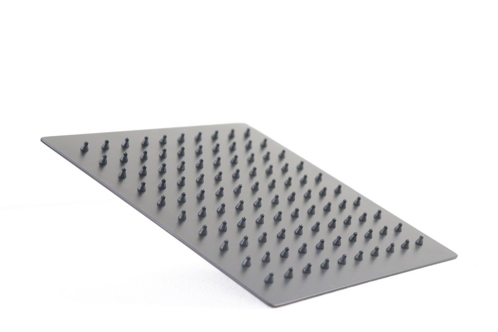 Soffione doccia quadro in acciaio NERO OPACO, ultrapiatto, getto fisso - BagnoPro