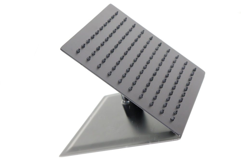 Soffione doccia quadro in acciaio NERO OPACO, ultrapiatto, getto fisso - BagnoPro
