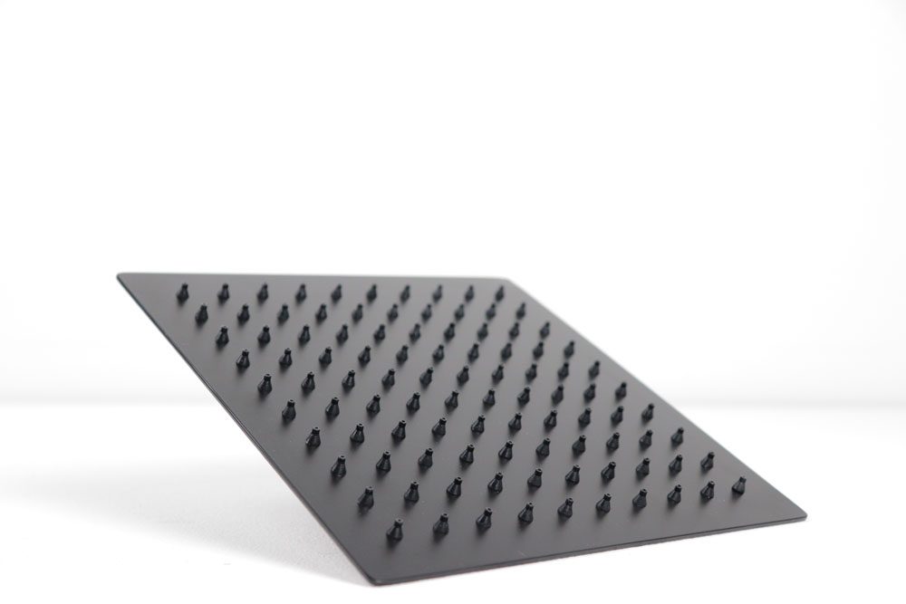 Soffione doccia quadro in acciaio NERO OPACO, ultrapiatto, getto fisso - BagnoPro